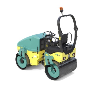 A close up left side view picture of a road roller